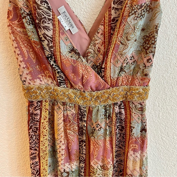 Kay Unger Pink Midi Dress with Gold Details and Beads - Picture 3 of 5